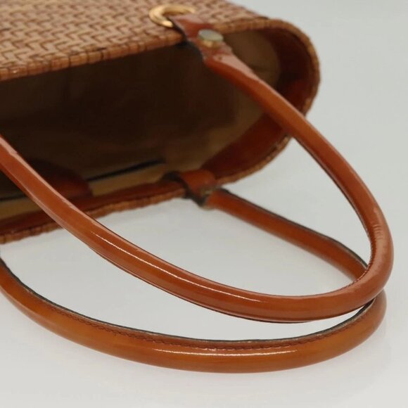 Salvatore Ferragamo Straw Bag Hand Bag Raffia Brown Gold Auth - Picture 7 of 15